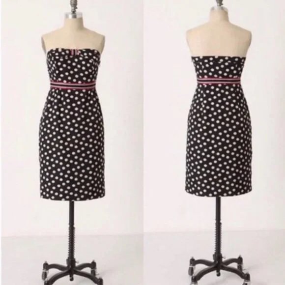 Anthropologie (Maeve) Polka Dot Side Zip Strapless Dress Sz 8 - Picture 6 of 8